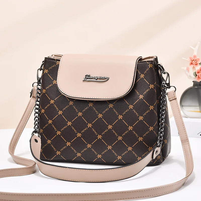Vintage Printing Bucket Bag Chain Shoulder Messenger Bag