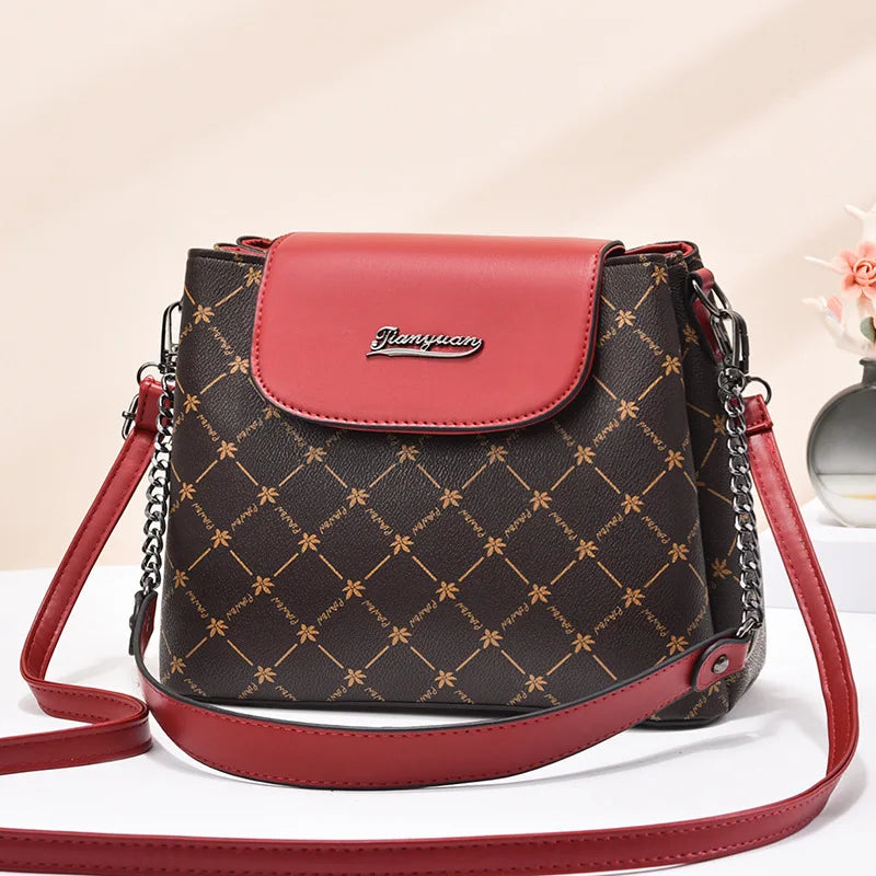 Vintage Printing Bucket Bag Chain Shoulder Messenger Bag