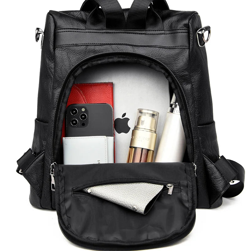 Women's PU Leather Backpack Large Travel Bag Schoolbag