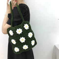 Women's Flower Crochet Wrist Bag Summer Beach Shoulder Purse