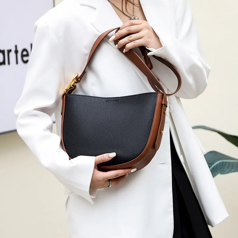 Leather Bucket Bag Women Shoulder Handbag Purse