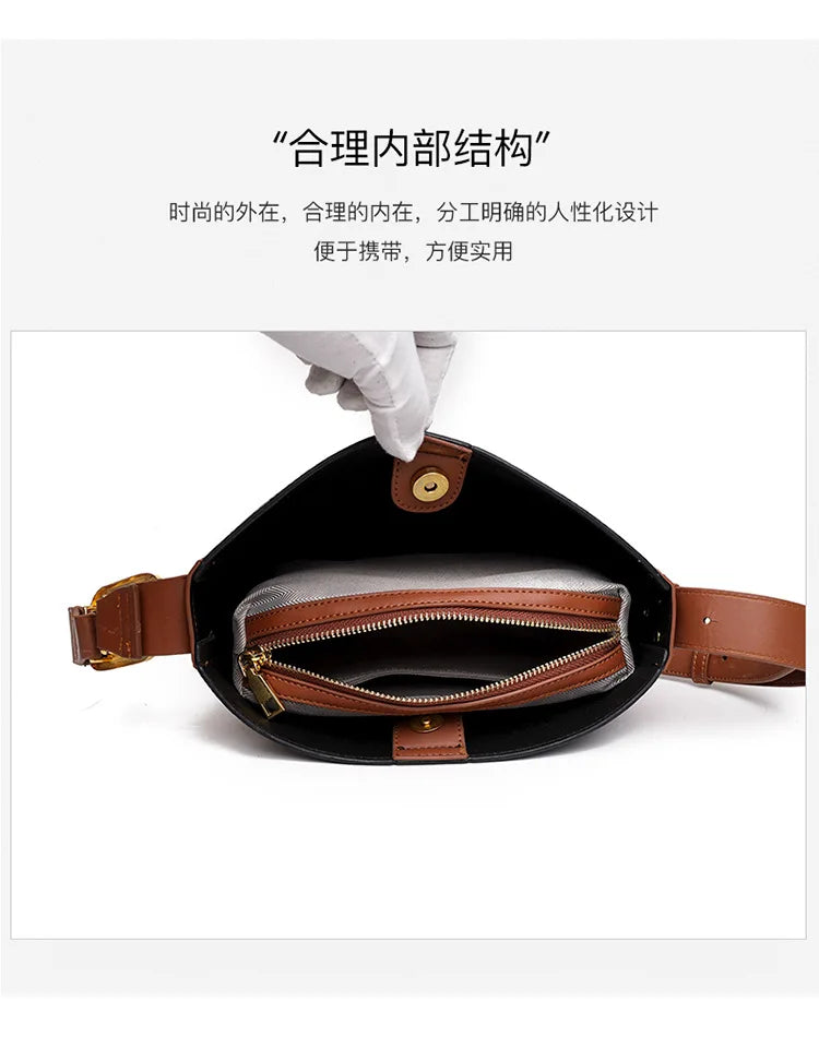 Leather Bucket Bag Women Shoulder Handbag Purse