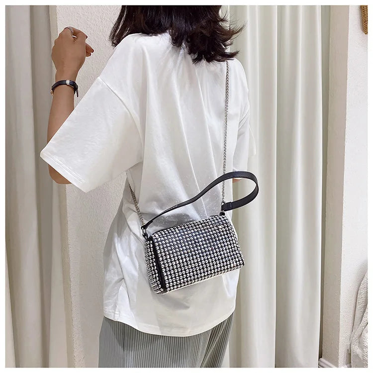 Rhinestone Chain Small Square Bag Underarm Shoulder Bag