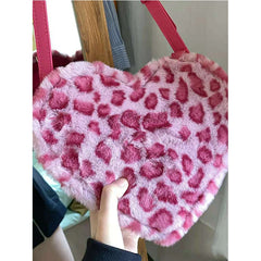 Plush Love Shape Box Bag Leopard Handbag