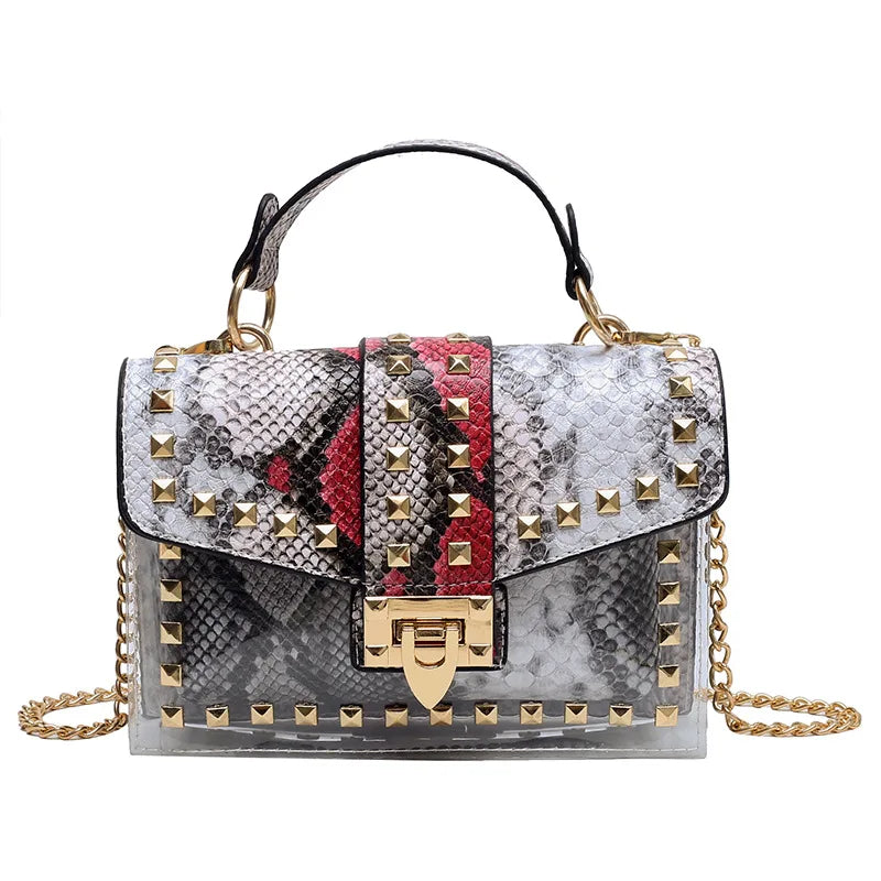 Women's Rivet 2Pcs Mother's Bag Messenger Snake Print Handbag