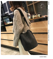 Matte Faux Leather Bucket Shoulder Bag Tote Large Capacity Crossbody Purse