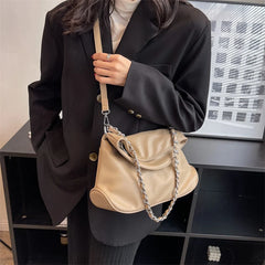 Women's Leather Shoulder Bag Large Solid Chain Crossbody Bag