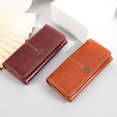 Women's Oil Wax Wallet Zipper Handbag