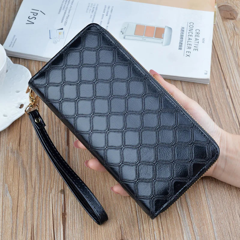 Women's Double Zipper Lady Handbag with Bright Diamond Pattern