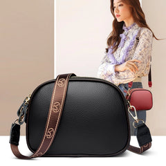 Women's Cowhide Shoulder Bag Wide Woven Leather Messenger Purse