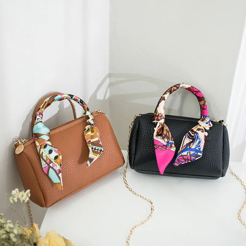 Women's Messenger Bag with Ribbon Chain Pillow Bag and Phone Bag