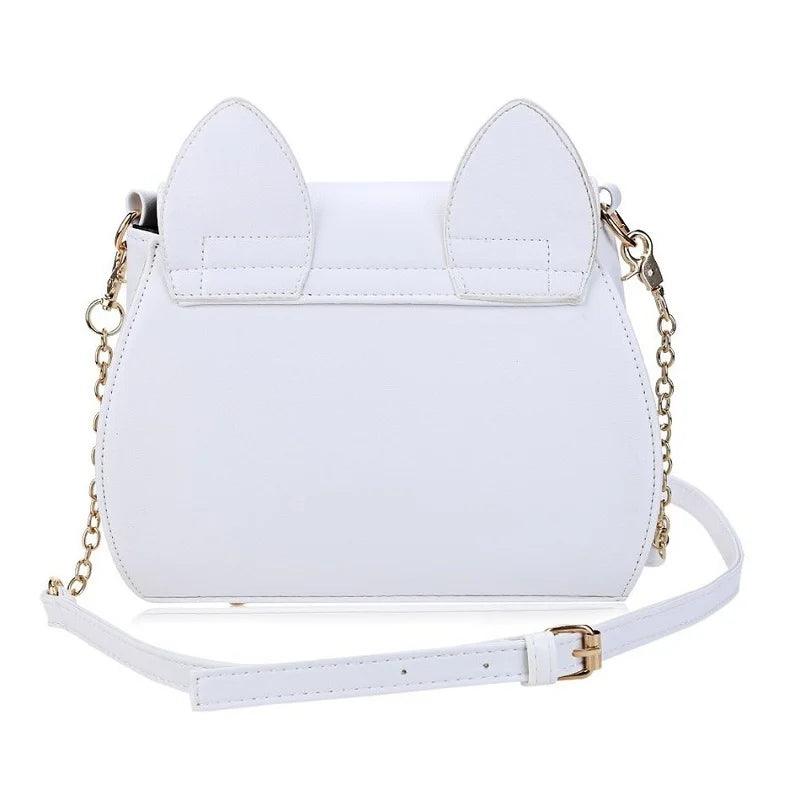Moon Sea Handbag with Cat Chain, PU Leather