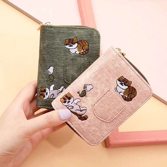 Embroidered Canvas Short Bag Women's Purse