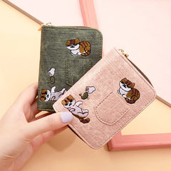 Embroidered Canvas Short Bag Women's Purse
