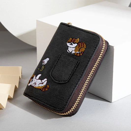Embroidered Canvas Short Bag Women's Purse