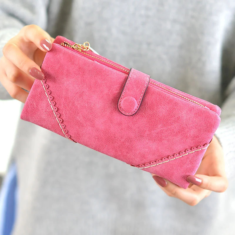 Women's Long Lace Frosted Buckle Zipper Wallet