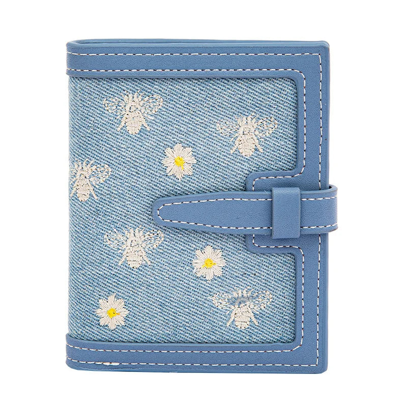 Embroidered Women's Short Wallet Draw Belt Card Slot Zero Wallet