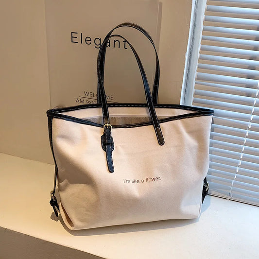 Canvas Women's Shoulder Bag Large Daily Shopping Zipper Bag