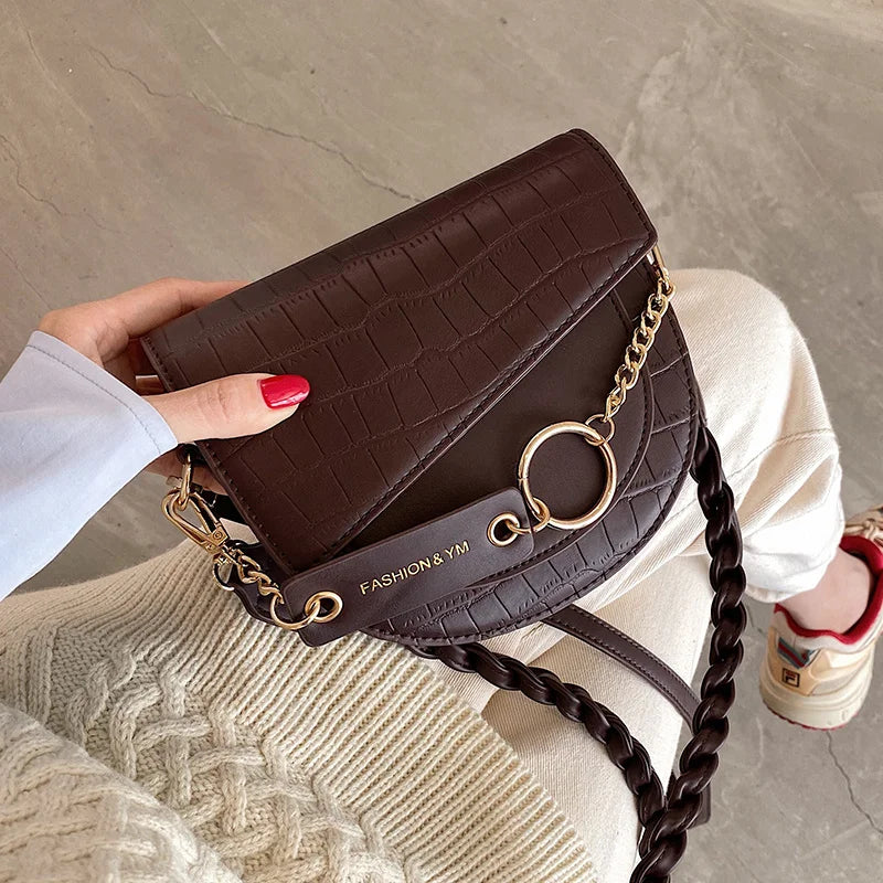 Women's Stone Handbag, Pony Saddle Bag, Winter Bonded Bag