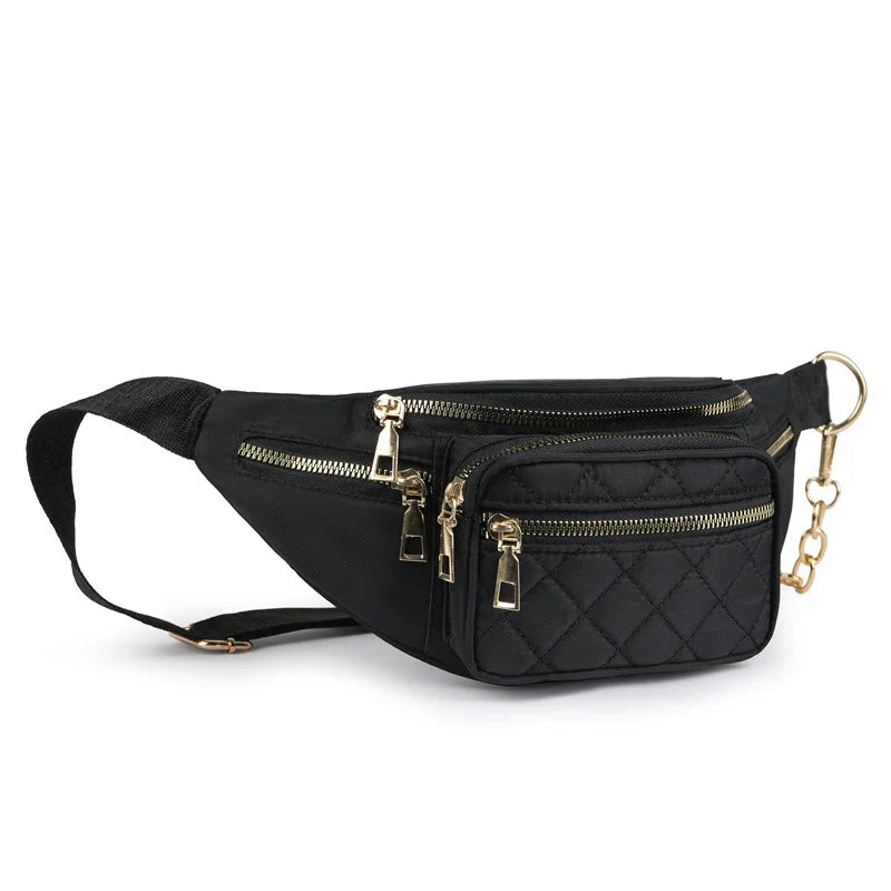 Women's Waist Bag Embroidered Chain Shoulder Bag Large Capacity