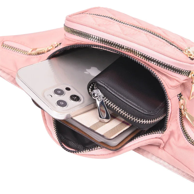 Women's Waist Bag Embroidered Chain Shoulder Bag Large Capacity