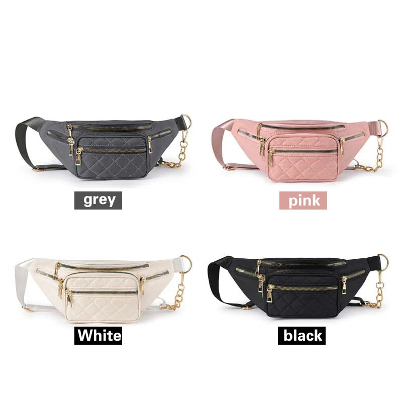Women's Waist Bag Embroidered Chain Shoulder Bag Large Capacity