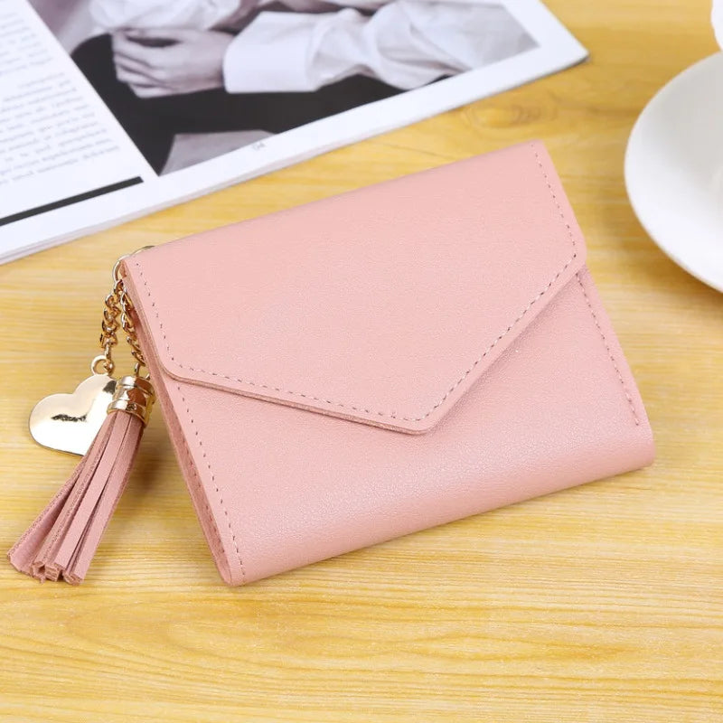 Matte Short Tassel Clip Wallets with Zipper - Dollar Money Purse