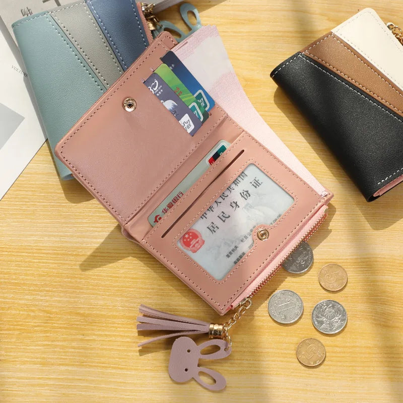 Matte Short Tassel Clip Wallets with Zipper - Dollar Money Purse