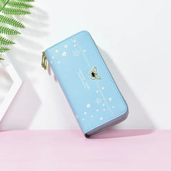 Women's Star Print Long Clutch Bag with Double Zipper and Hand Strap