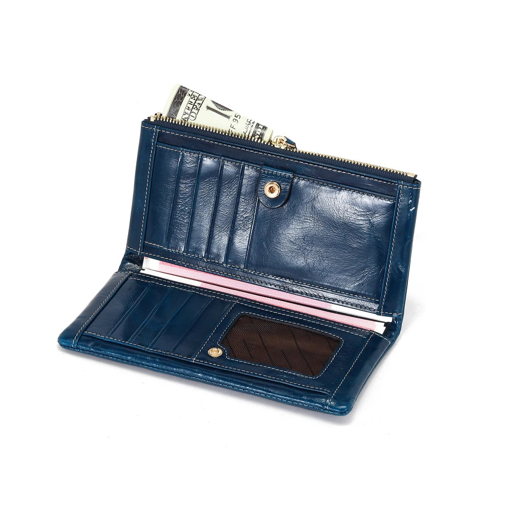 Women's Leather Long Clutch Wallet RFID Anti-Theft