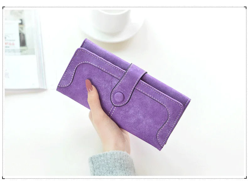 Women's Long Wind Frosted Buckle Folding Wallet