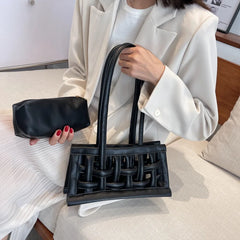 Small Fashionable Woven Leather Strap Bag