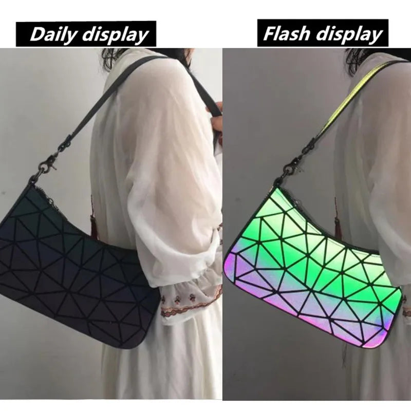 Luminous Geometry Leather Sling Bag for Women