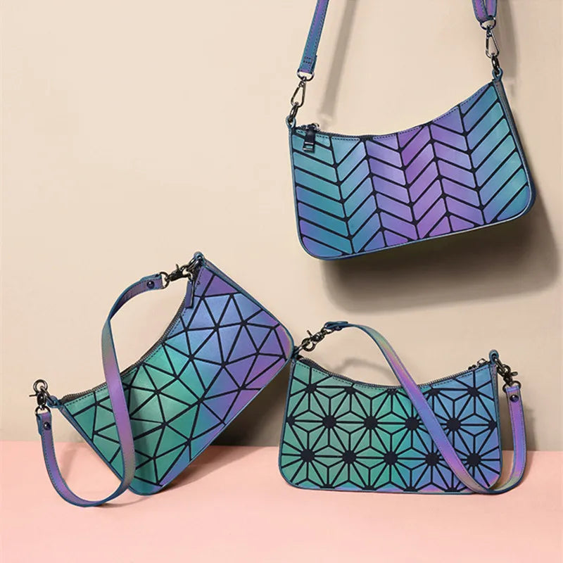 Luminous Geometry Leather Sling Bag for Women