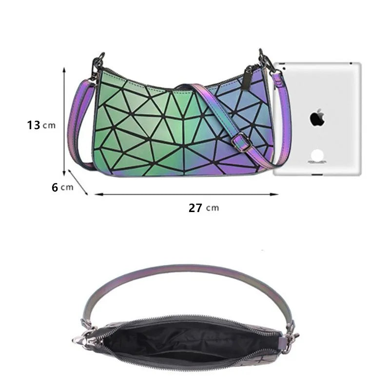 Luminous Geometry Leather Sling Bag for Women
