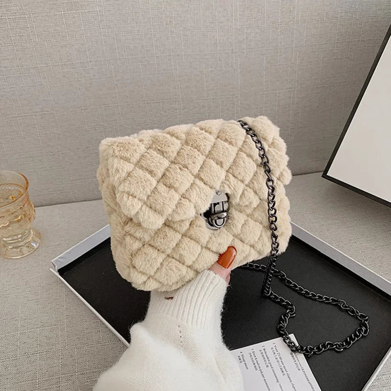 Plush Crossbody Messenger Bag Soft Faux Fur Small Purse