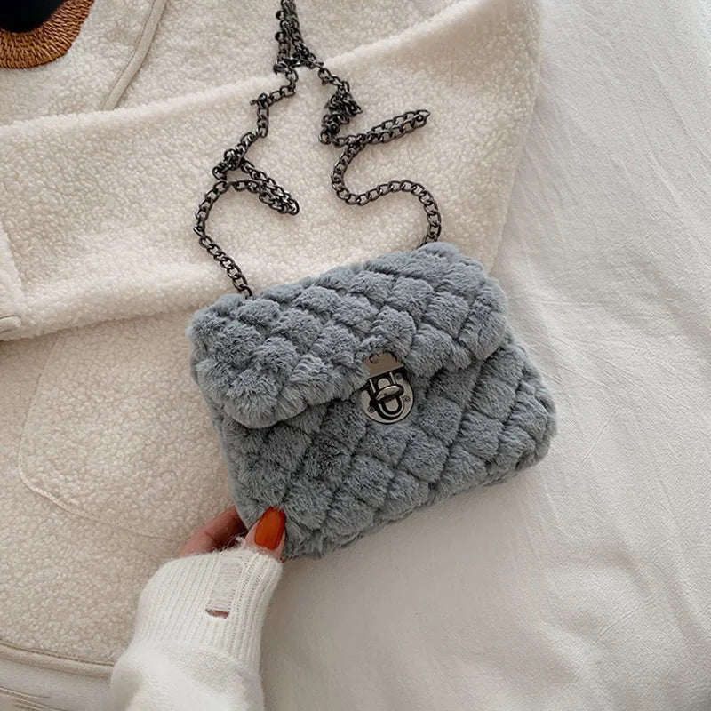 Plush Crossbody Messenger Bag Soft Faux Fur Small Purse