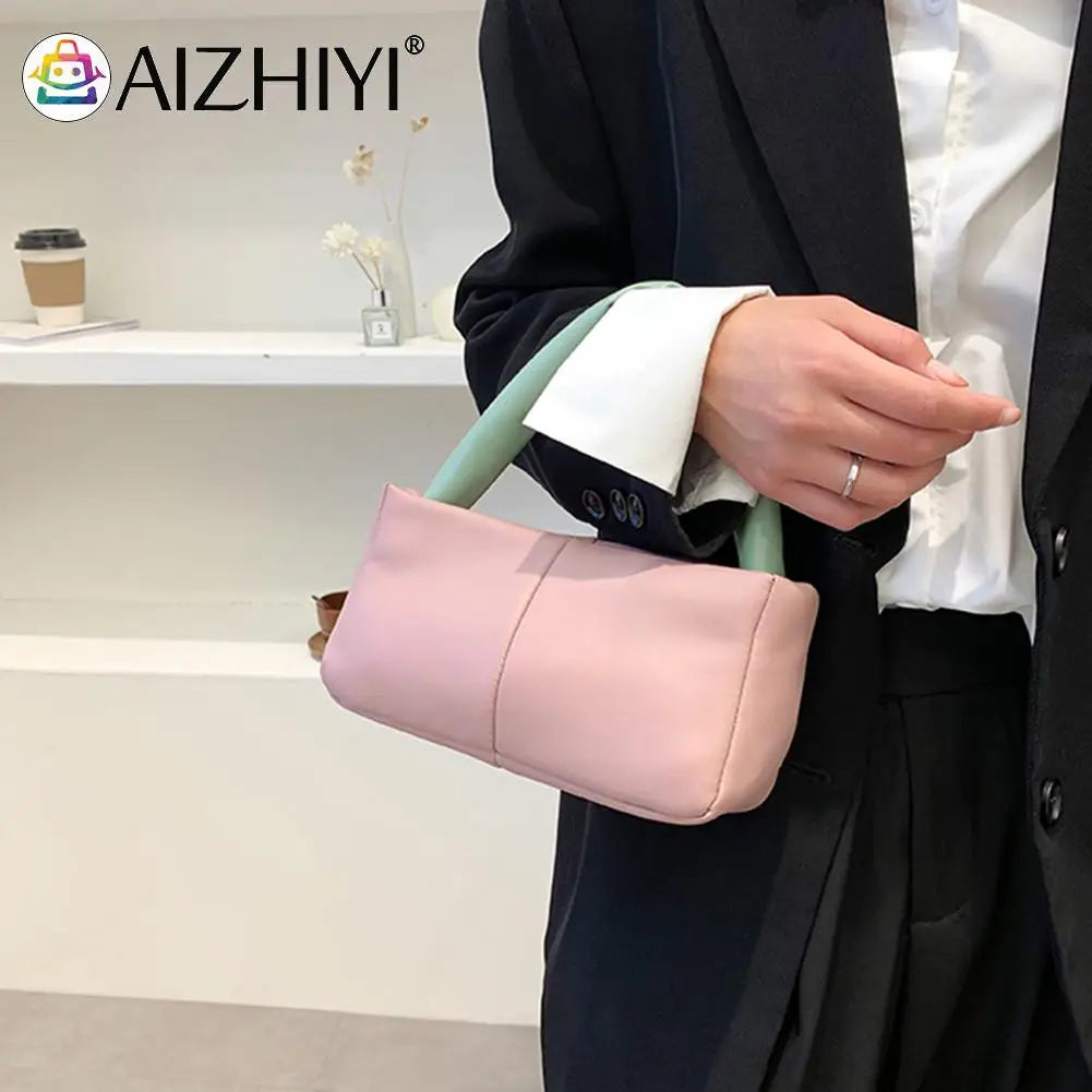 Plaid Cotton Padded Handbags Soft PU Leather Top-handle Bags