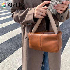 Plaid Cotton Padded Handbags Soft PU Leather Top-handle Bags
