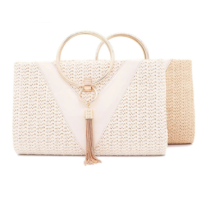 Straw Banquet Purse with Tassel Crossbody Bag