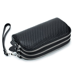 Cowhide Leather Triple Zipper Wallet with Waist Strap Clutch