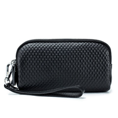 Cowhide Leather Triple Zipper Wallet with Waist Strap Clutch
