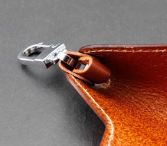 Red Brown Cowhide Leather Car Key Holder Case for Women