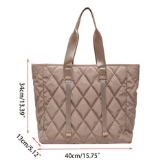 Large Capacity Nylon Tote Bag Vintage Quilted Pattern Solid Office Work T