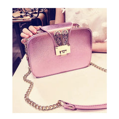 Women's Pu Leather 3 Pocket Messenger Bag with Chain