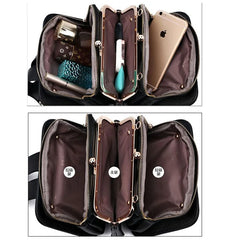 Women's Pu Leather 3 Pocket Messenger Bag with Chain