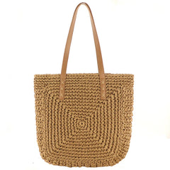 Womens Retro Handbag Straw Woven Beach Bag Large Capacity