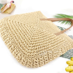 Womens Retro Handbag Straw Woven Beach Bag Large Capacity