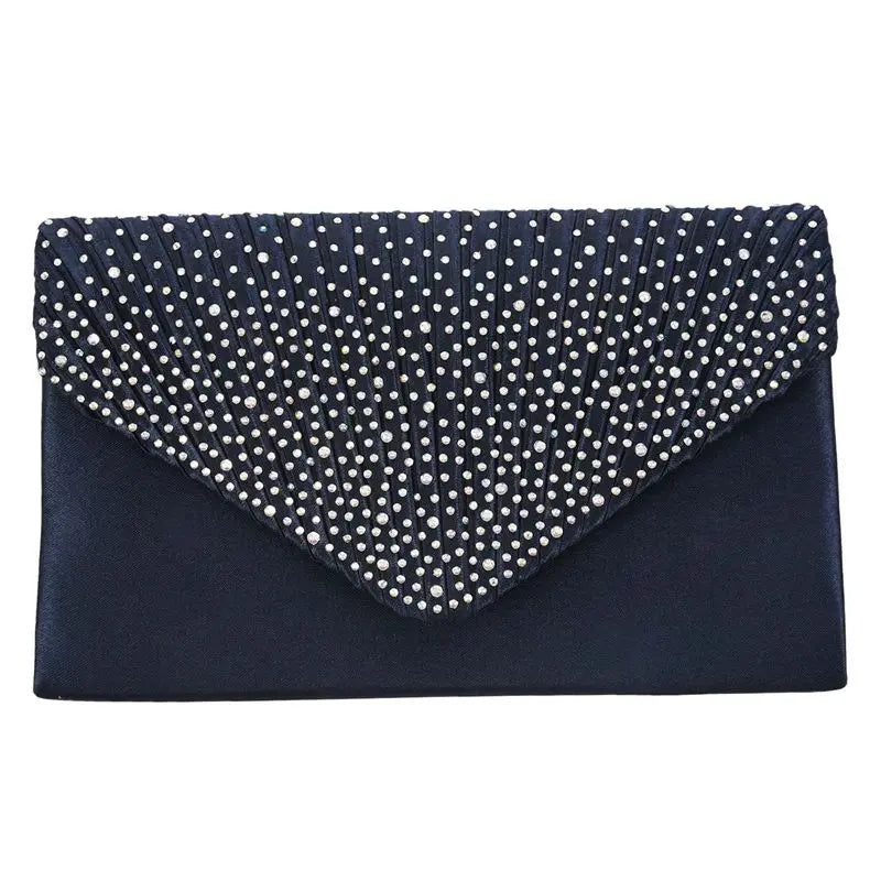 Silk Diamond Clutch Evening Shoulder Bag Navy Blue