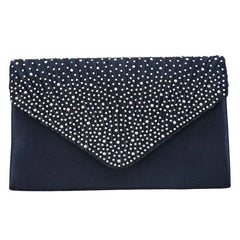 Silk Diamond Clutch Evening Shoulder Bag Navy Blue